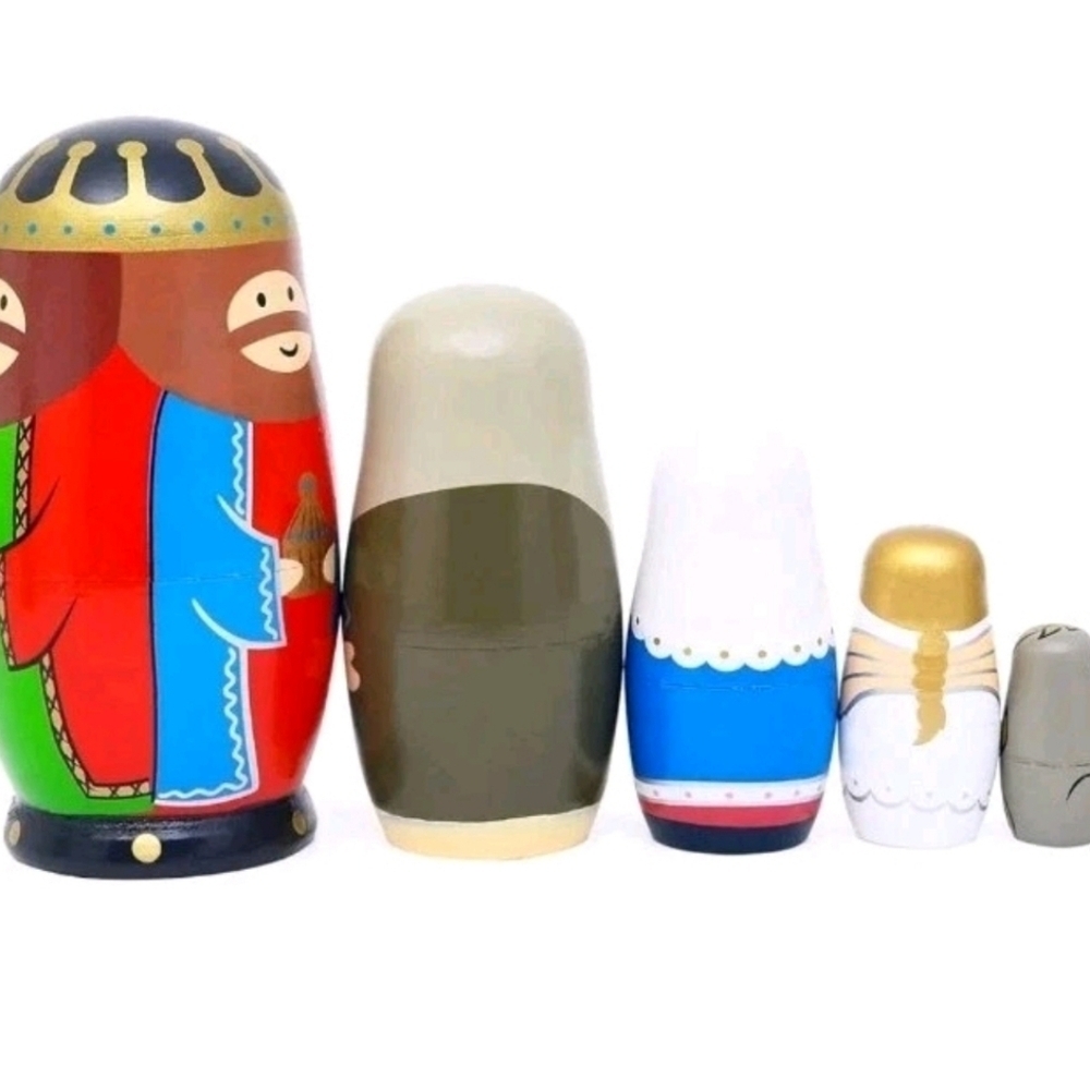 Moonmo Set Of Six Matryoshka Wooden Nesting Doll Holy Family Holiday NWOT - Picture 4 of 7